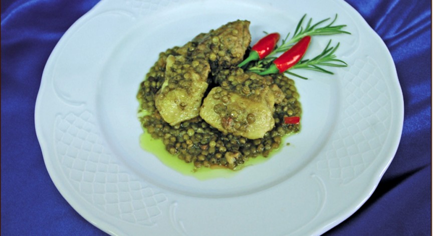 Papera al tegame con lenticchie