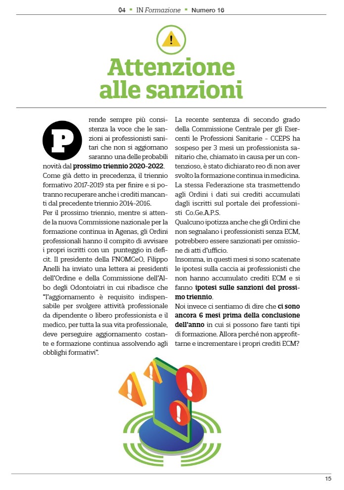 “Attenzione alle sanzioni”, la rivista In Formazione del Bambino Gesù lancia l’allarme sui mancati crediti ECM