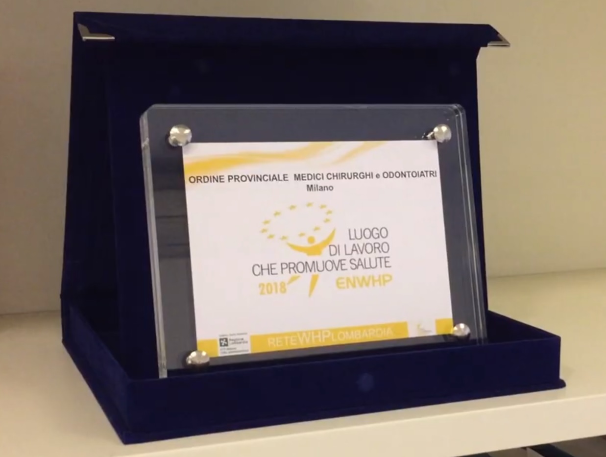 Milano, Ordine medici premiato come luogo di lavoro che promuove salute. Rossi: «Modelli per buoni stili di vita»