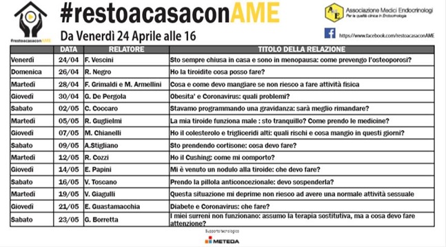 #RestoacasaconAME, da domani diretta Facebook per rispondere ai dubbi su tiroide, osteoporosi, diabete e obesità