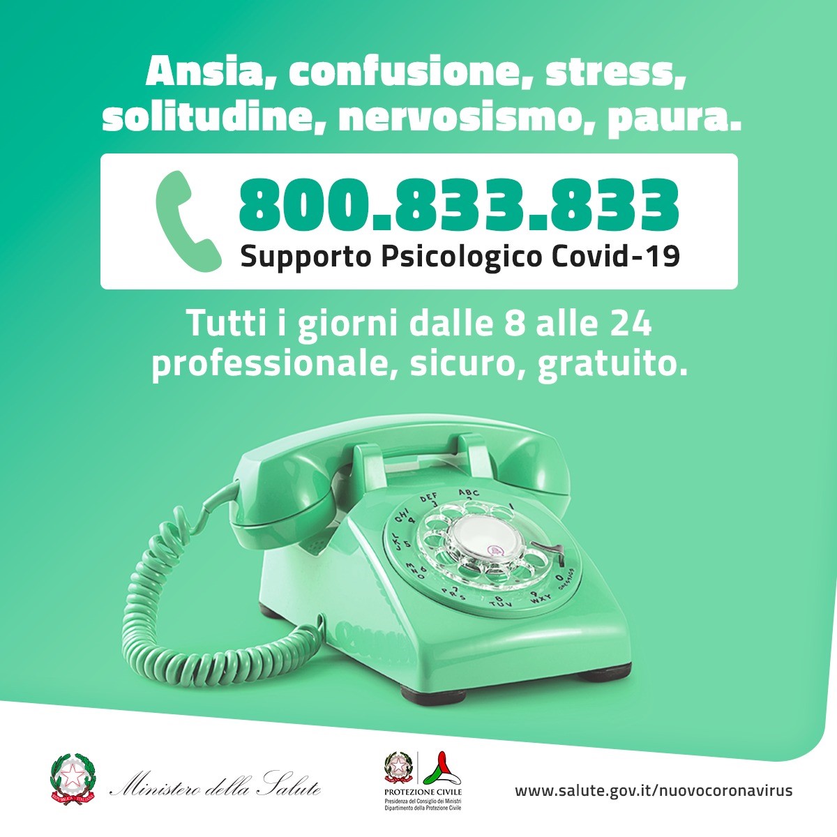 Covid-19, operativo il numero verde 800833833 per combattere stress e paure