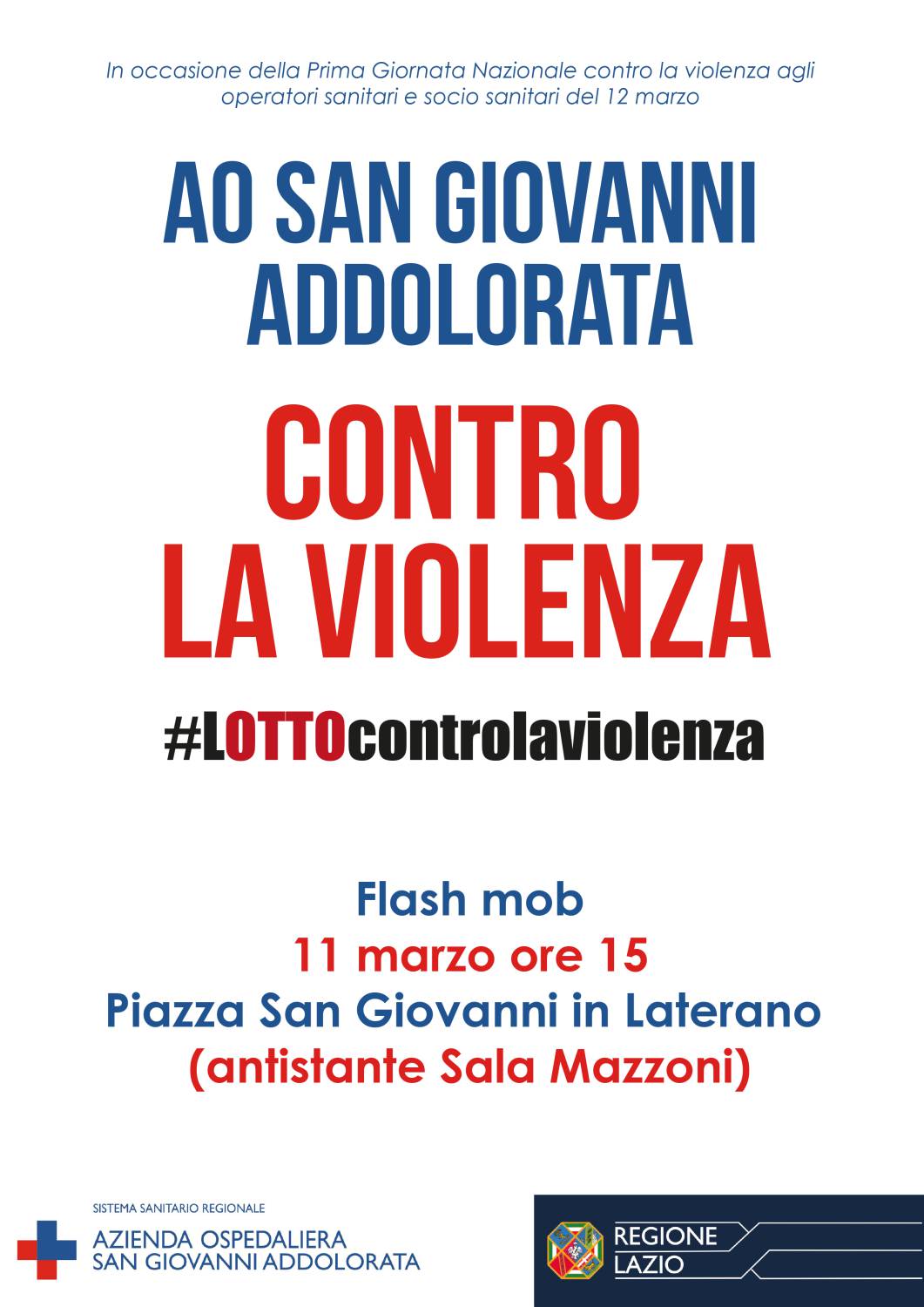 Violenza operatori sanitari: domani flash mob medici e infermieri ospedale San Giovanni di Roma
