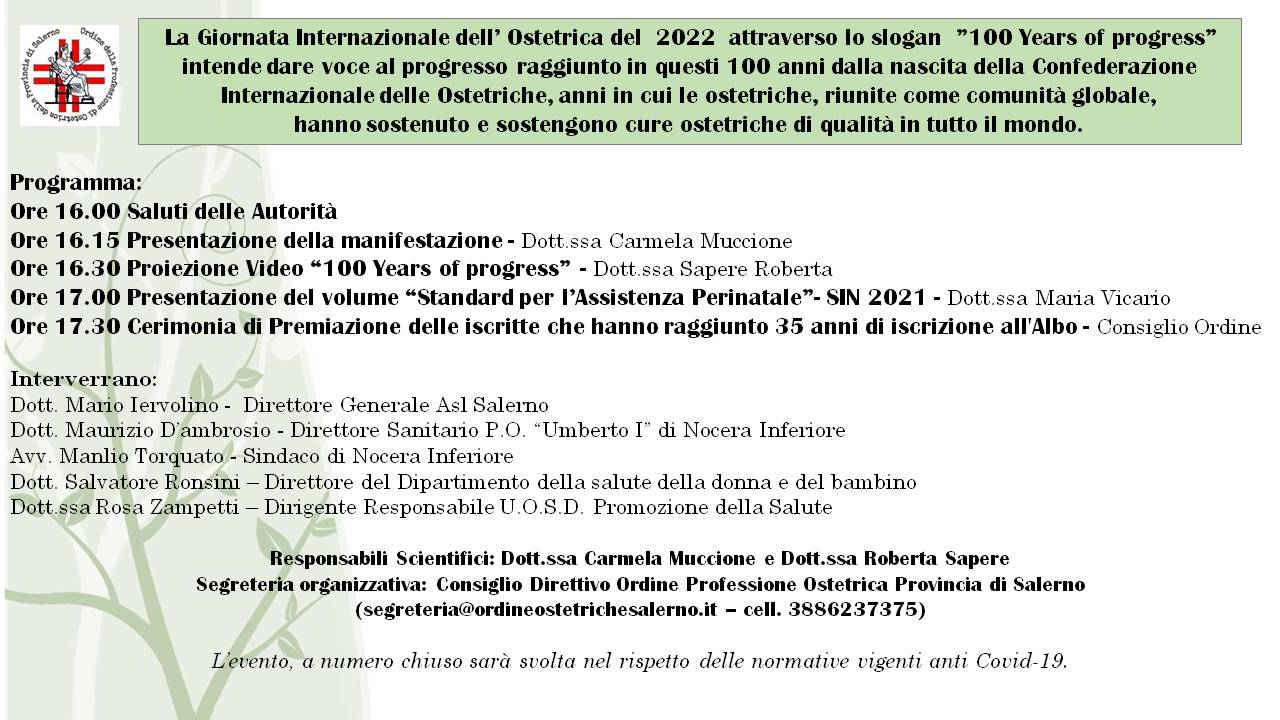 Giornata internazionale dell’Ostetrica 2022, le iniziative della provincia di Salerno