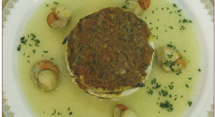 Tortino di alici con aromi e salsa di capesante