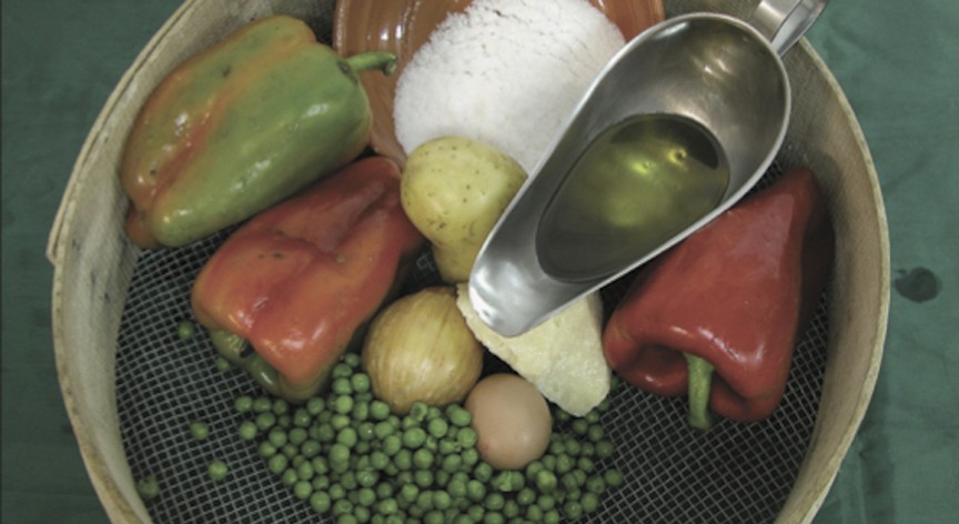 Sformato di piselli in salsa di peperoni