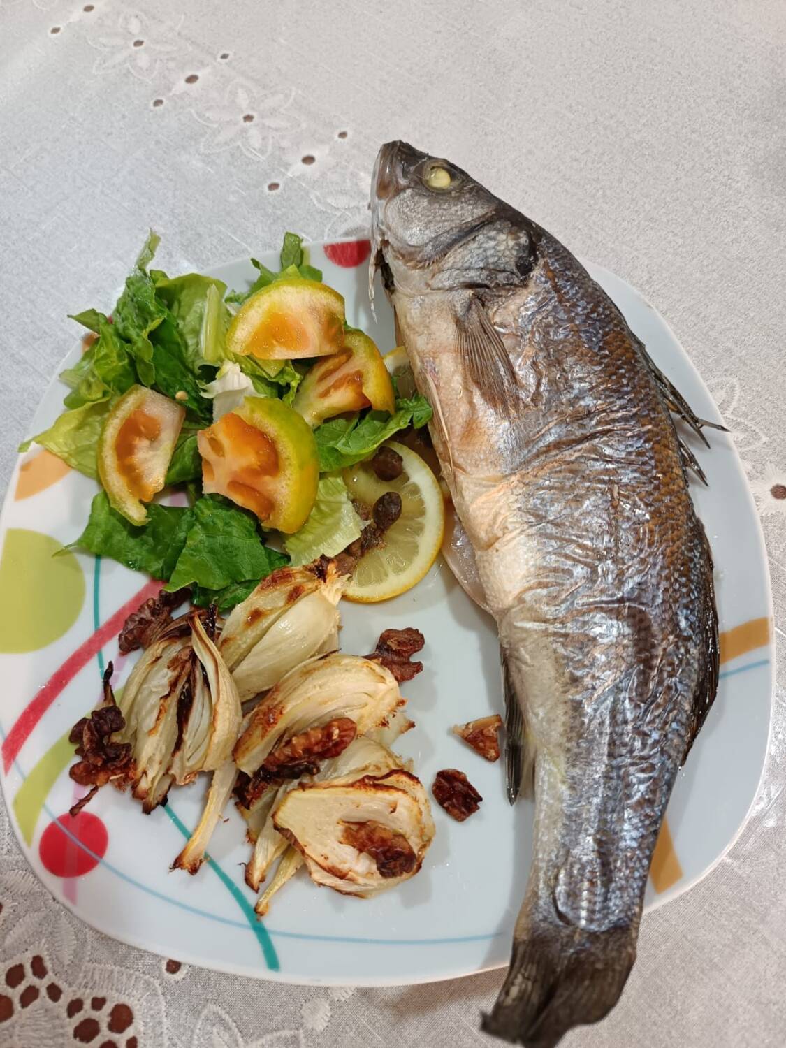 Spigola al forno con finocchi gratinati